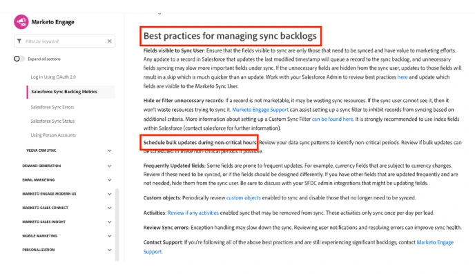 Scheduling Salesforce sync in non-critical hours is a Marketo best practice